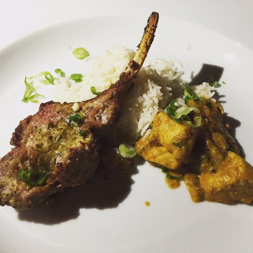 The main event: tasting portions of Kurry Qulture's excellent Lamb Chop (left) and Chicken Curry (right)
