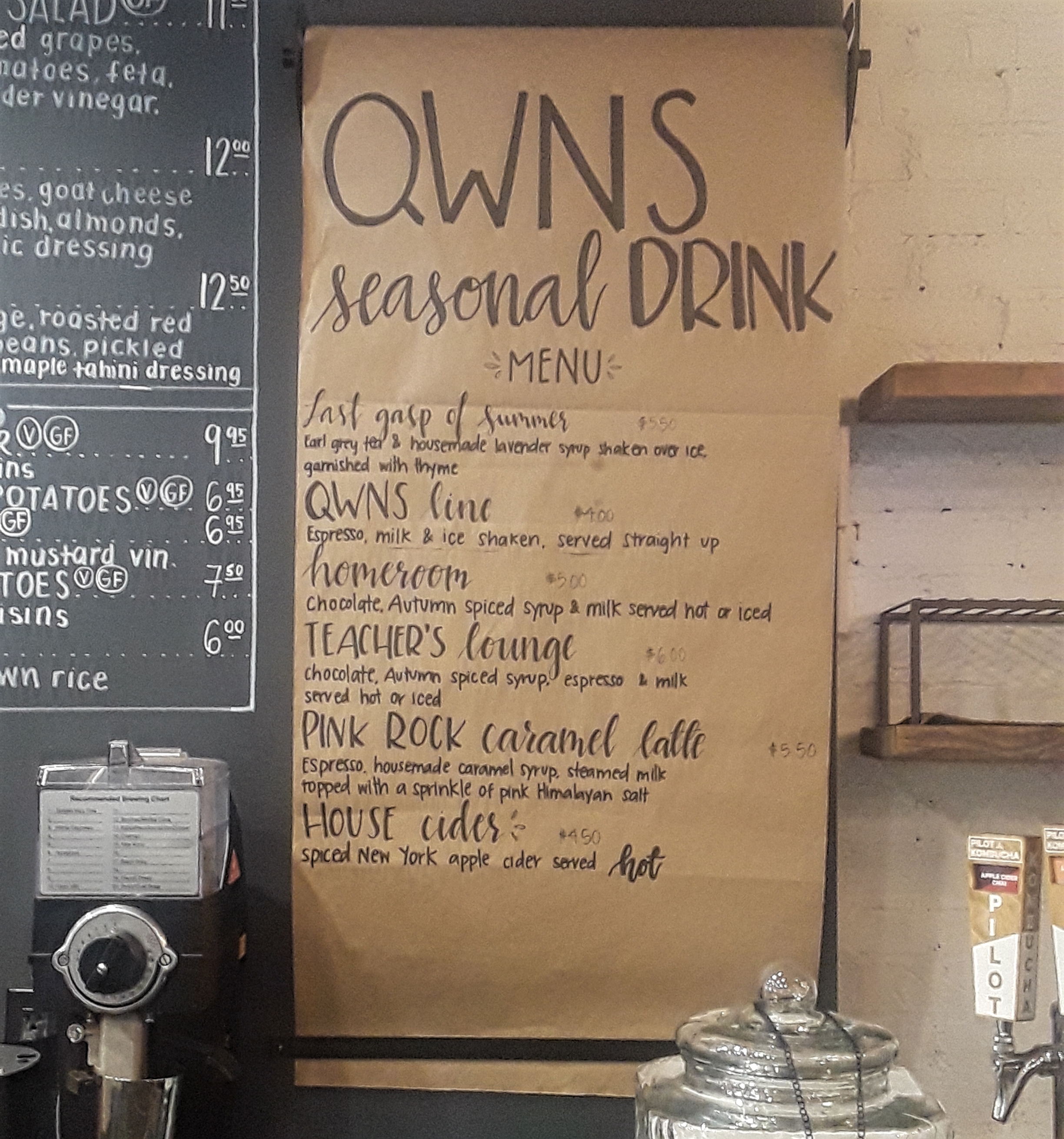 QWNS fall drink menu